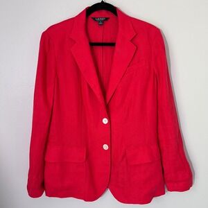 Lauren Ralph Lauren Womens 100% Linen Blazer Jacket Single Breasted Size 8 EUC